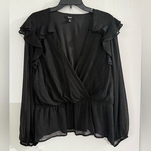 Simply Vera Vera Wang XL Black Ruffled Peplum Blouse Top